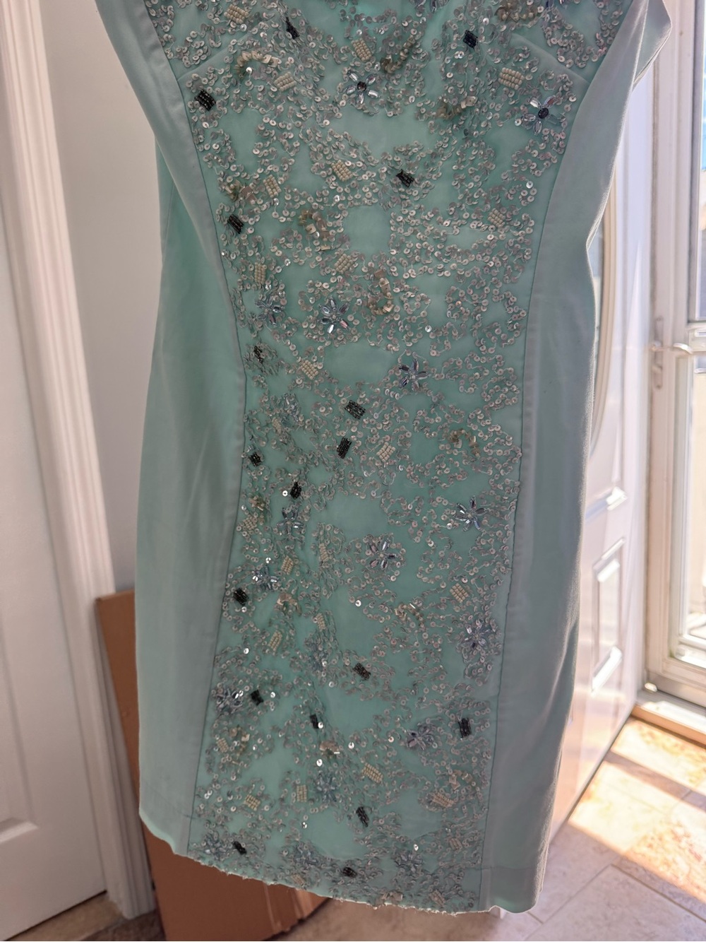 Light blue mini tight dress with beading